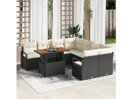 Zahradní jídelní souprava s polštářem 9 pcs Černá a krémová