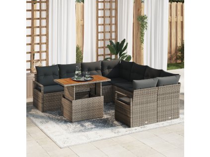 Zahradní jídelní souprava s polštářem 9 pcs Šedá a hnědá