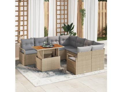 Zahradní jídelní souprava s polštářem 9 pcs Beige a šedá