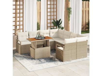 Zahradní jídelní souprava s polštářem 9 pcs Béžová a krémová