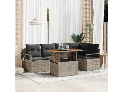 Zahradní jídelní souprava s polštářem 6 pcs Šedá a hnědá