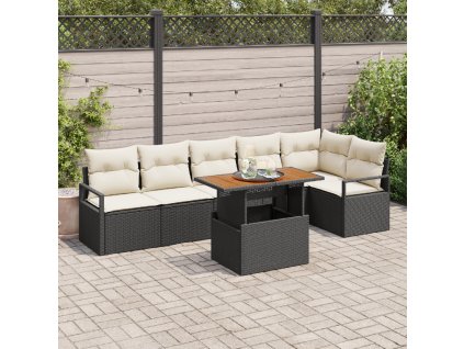 Zahradní jídelní souprava s polštářem 7 pcs Černá a krémová
