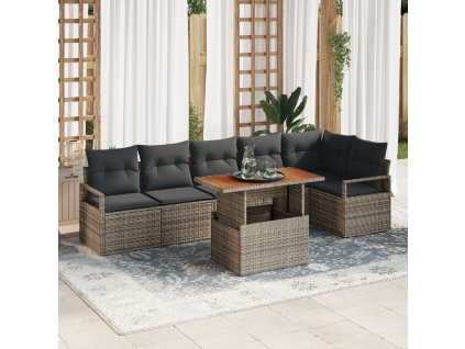 Zahradní jídelní souprava s polštářem 7 pcs Šedá a hnědá