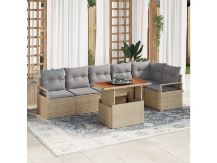 Zahradní jídelní souprava s polštářem 7 pcs Beige a šedá