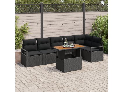 Zahradní jídelní souprava s polštářem 7 pcs Černá a hnědá