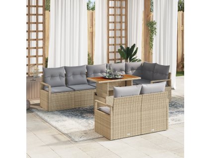 Sada zahradních pohovek s polštářem 9 pcs Beige a šedá