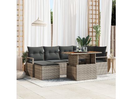Zahradní jídelní souprava s polštářem 7 pcs Šedá a hnědá