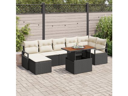Zahradní jídelní souprava s polštářem 8 pcs Černá a krémová
