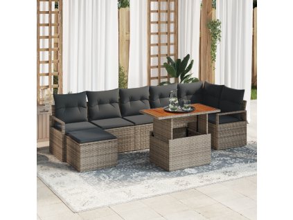 Zahradní jídelní souprava s polštářem 8 pcs Šedá a hnědá