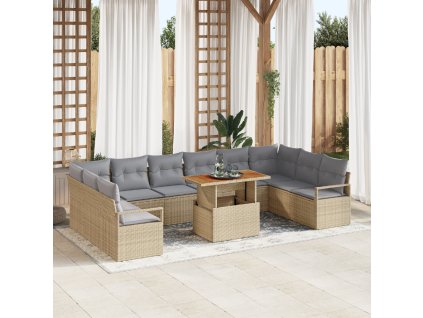 Sada zahradních pohovek s polštářem 11 pcs Beige a šedá