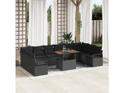 Sada zahradních pohovek s polštářem 11 pcs Černá a hnědá