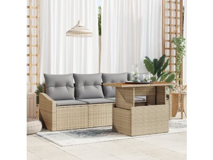 Sada zahradních pohovek s polštářem 5 pcs Béžová Poly ratan