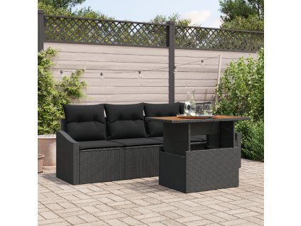 Sada zahradních pohovek s polštářem 5 pcs Černá Poly ratan