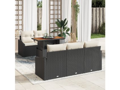 Zahradní jídelní souprava s polštářem 6 pcs Černá a krémová