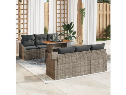 Sada zahradních pohovek s polštářem 7 pcs Šedá a hnědá