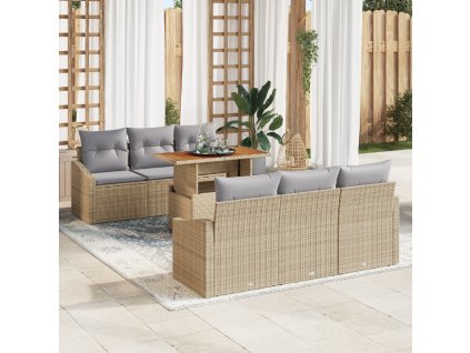 Sada zahradních pohovek s polštářem 7 pcs Beige a šedá
