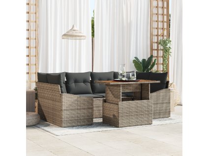 Zahradní jídelní souprava s polštářem 7 pcs Šedá a hnědá