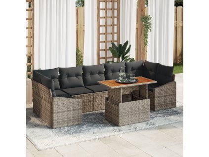 Zahradní jídelní souprava s polštářem 8 pcs Šedá a hnědá