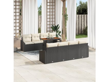 Zahradní jídelní souprava s polštářem 9 pcs Černá a krémová