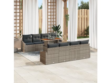 Zahradní jídelní souprava s polštářem 9 pcs Šedá a hnědá