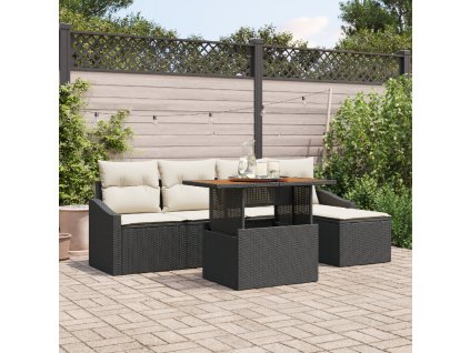 Zahradní jídelní souprava s polštářem 6 pcs Černá a krémová