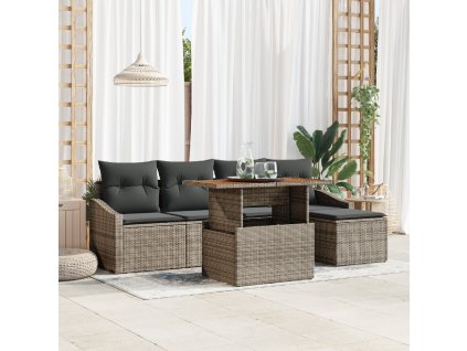 Zahradní jídelní souprava s polštářem 6 pcs Šedá a hnědá