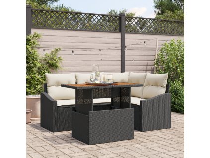 Zahradní jídelní souprava s polštářem 5 pcs Černá a krémová