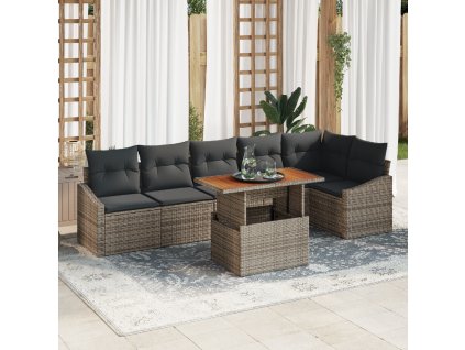 Zahradní jídelní souprava s polštářem 7 pcs Šedá a hnědá