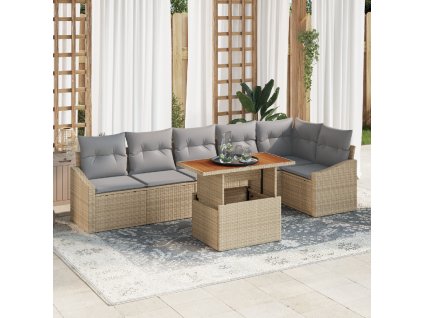 Zahradní jídelní souprava s polštářem 7 pcs Beige a šedá
