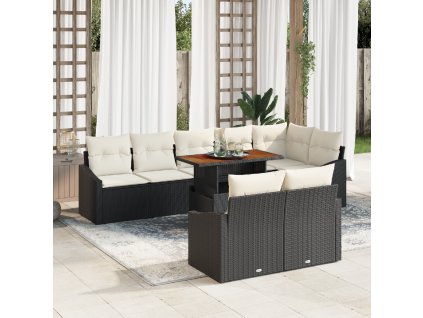 Sada zahradních pohovek s polštářem 9 pcs Černá a krémová