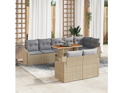 Sada zahradních pohovek s polštářem 9 pcs Beige a šedá