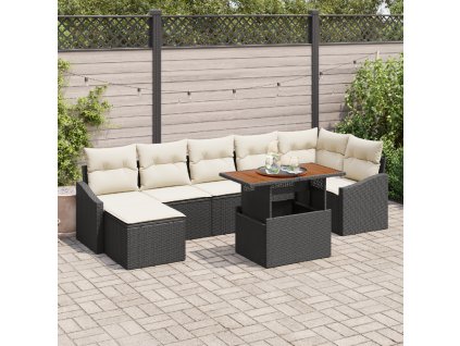 Zahradní jídelní souprava s polštářem 8 pcs Černá a krémová