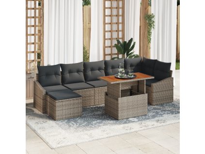 Zahradní jídelní souprava s polštářem 8 pcs Šedá a hnědá