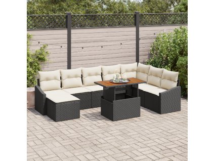 Zahradní jídelní souprava s polštářem 9 pcs Černá a krémová