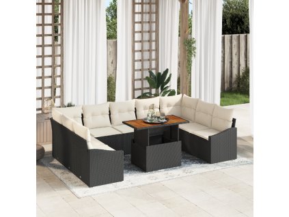 Zahradní jídelní souprava s polštářem 10 pcs Černá a krémová