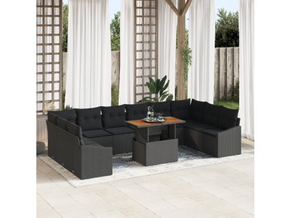 Zahradní jídelní souprava s polštářem 11 pcs Černá a hnědá