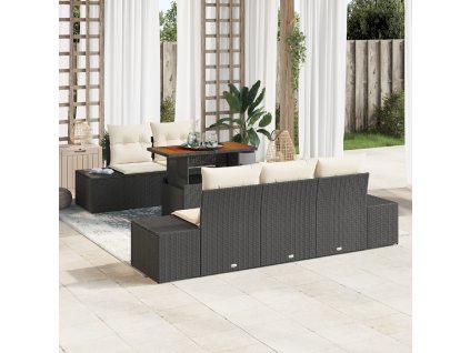 Zahradní jídelní souprava s polštářem 6 pcs Černá a krémová