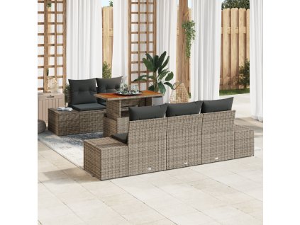 Zahradní jídelní souprava s polštářem 6 pcs Šedá a hnědá