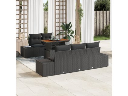 Zahradní jídelní souprava s polštářem 6 pcs Černá a hnědá