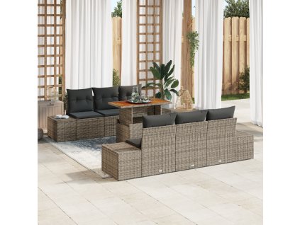 Zahradní jídelní souprava s polštářem 7 pcs Šedá a hnědá