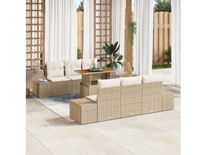 Zahradní jídelní souprava s polštářem 7 pcs Béžová a krémová