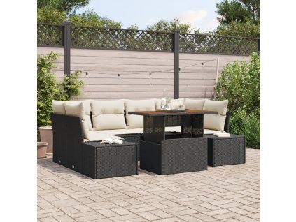 Zahradní jídelní souprava s polštářem 7 pcs Černá a krémová