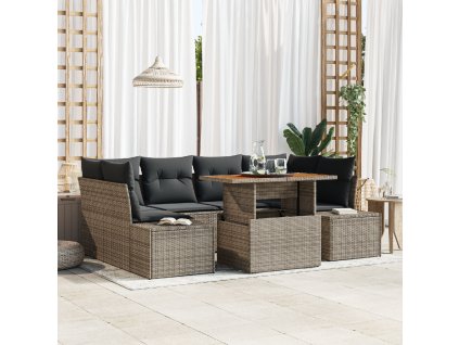 Zahradní jídelní souprava s polštářem 7 pcs Šedá a hnědá