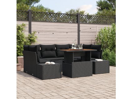 Zahradní jídelní souprava s polštářem 7 pcs Černá a hnědá