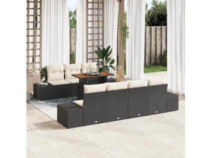 Zahradní jídelní souprava s polštářem 8 pcs Černá a krémová