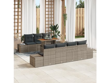 Zahradní jídelní souprava s polštářem 8 pcs Šedá a hnědá