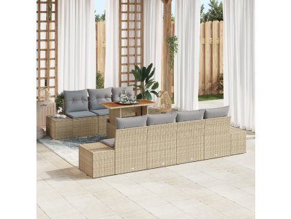 Zahradní jídelní souprava s polštářem 8 pcs Beige a šedá
