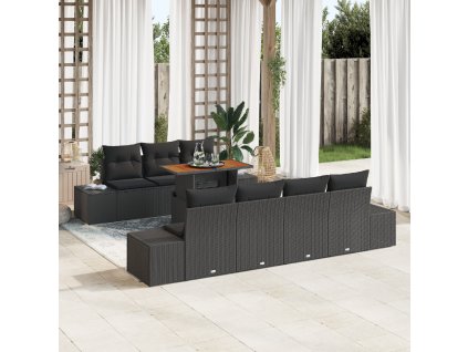 Zahradní jídelní souprava s polštářem 8 pcs Černá a hnědá