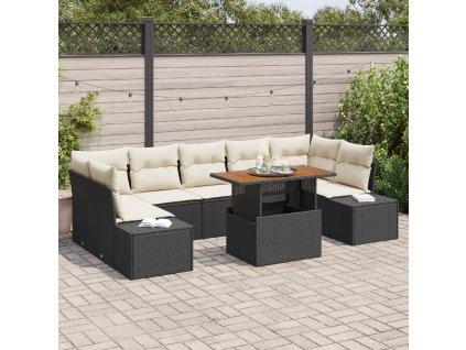 Zahradní jídelní souprava s polštářem 8 pcs Černá a krémová