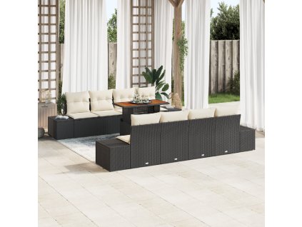 Zahradní jídelní souprava s polštářem 9 pcs Černá a krémová